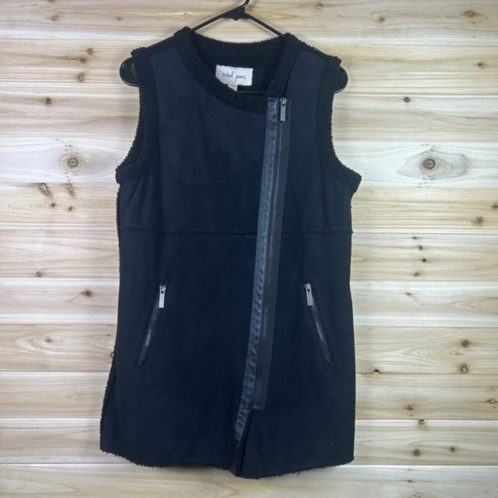 Tribal Jeans Sleeveless Asymmetrical Full Zip Black Long Vest Women's XS